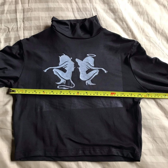 Black Crop Top Turtleneck witb white stripe M - Picture 6 of 11